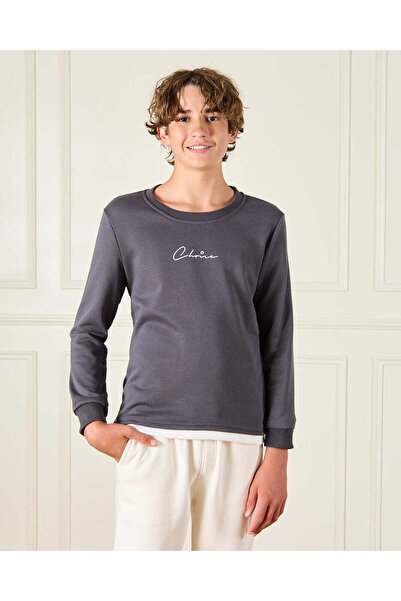 REDTAG Senior Boys Charcoal Long Sleeved Sweatshirt