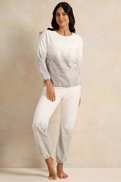 REDTAG Women White And Grey Pyjama Set (2 Piece)