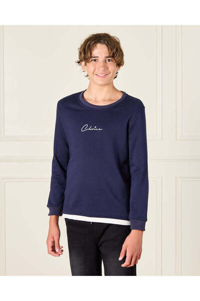 REDTAG Senior Boys Navy Print Sweatshirt