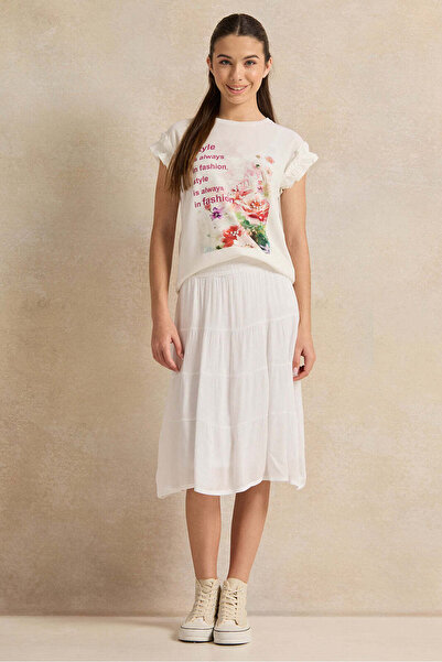 REDTAG Senior Girl White Tiered Skirt