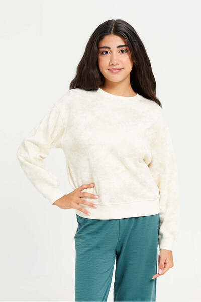 REDTAG Senior Girls White And Gold Print Sweatshirt