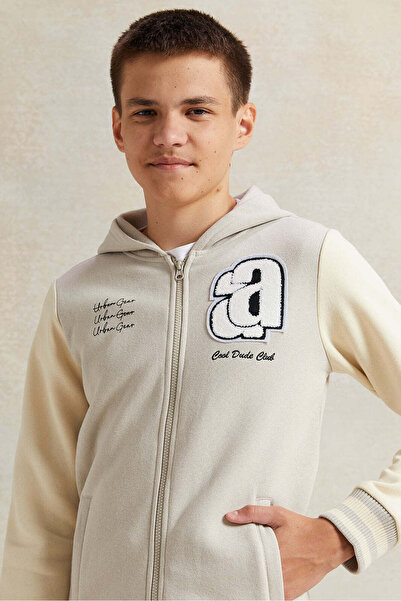 REDTAG Senior Boys Beige Baseball Hoody Sweatshirt