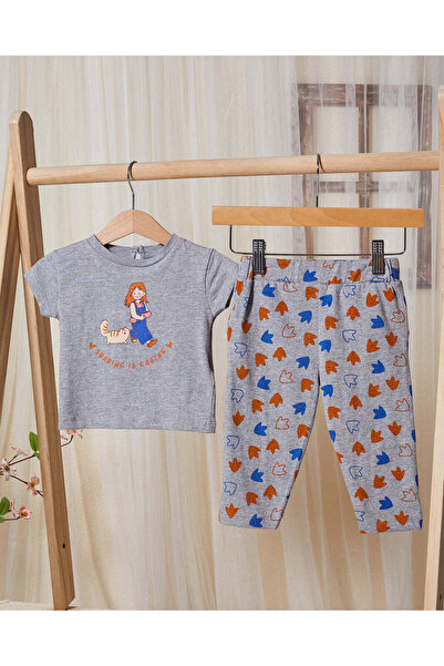 REDTAG Infant Girls Grey Print Pyjama Set (2 Piece)