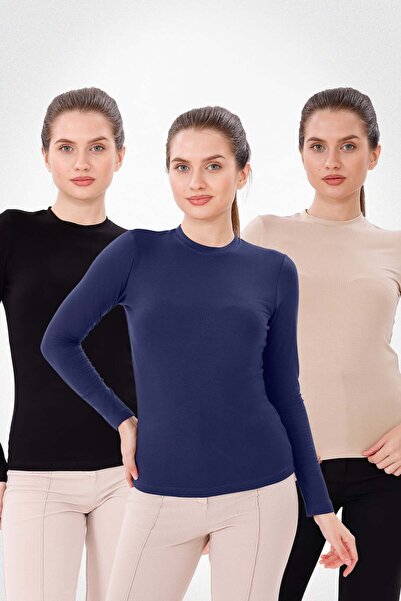 Yade Fashion Uzun Kol Bisiklet Yaka Body 3'lü Set