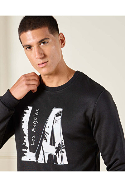 REDTAG Men Back LA Print Sweatshirt