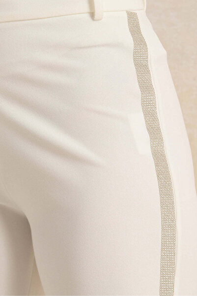 REDTAG Women White Side Seam Embellished Trousers