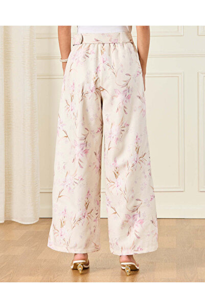 REDTAG Women Ivory Floral Printed Wide Leg Trousers