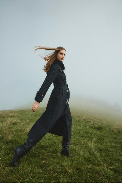 Zühre Hooded Patterned Belted Black Wear 13976