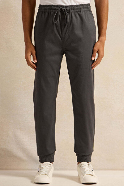 REDTAG Men Charcoal Twill Joggers