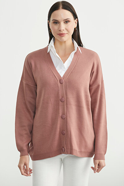 Sementa V-Neck Casual Buttoned Knit Cardigan - Dusty Rose