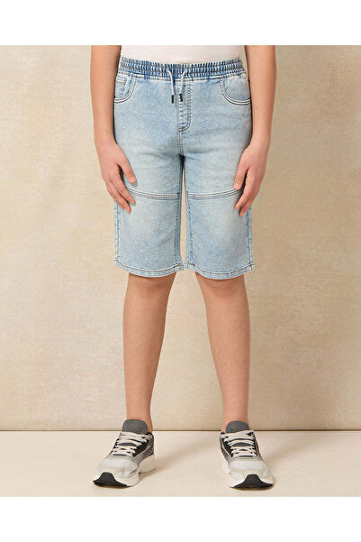 REDTAG Senior Boys Blue Pull-on Denim Shorts