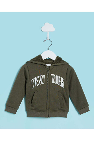 REDTAG Infant Boys Olive Hooded Front Zip Sweatshirt