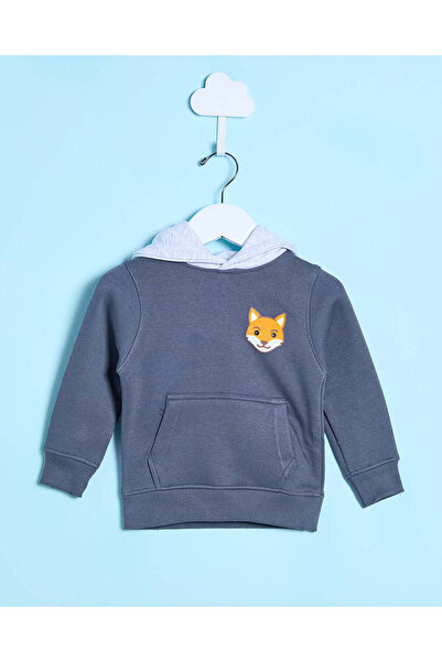 REDTAG Infant Boys Blue Fox Hooded Sweatshirt