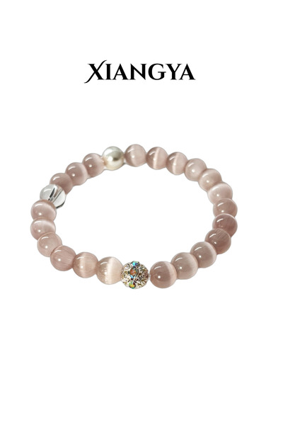 XIANGYA Bijou Bracelet - Purple Cat's Eye Beaded Bracelets with Crystal & Pea...