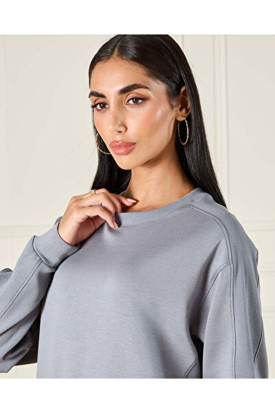 REDTAG Women Blue Ribbed Active Sweatshirt