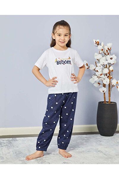 REDTAG Girls White And Navy Printed Pyjama Set (2 Piece)