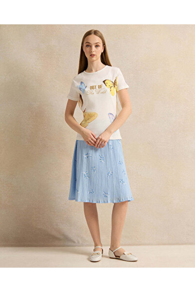 REDTAG Senior Girls Blue Pleated Skirt