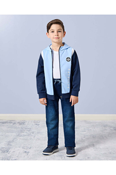 REDTAG Boys Blue Hooded Sweatshirt