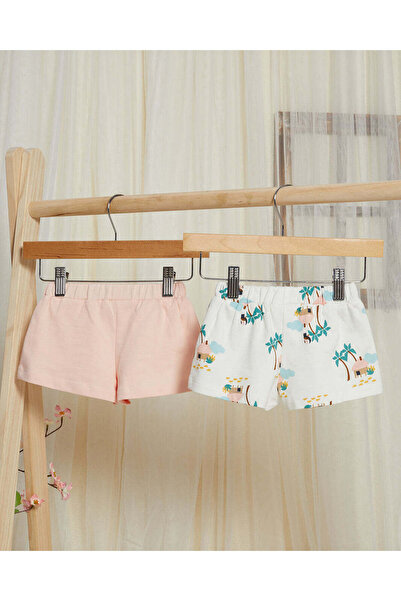 REDTAG Infant Girls White And Pink Shorts (Pack Of 2)