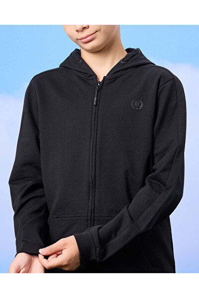 REDTAG Senior Boys Black Zip Through Hooded Sweatshirt