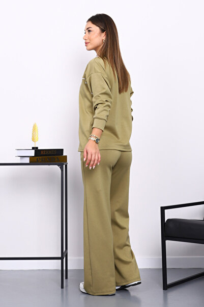 İmajButik Oil Green Piped Detail Sweat Pants Set