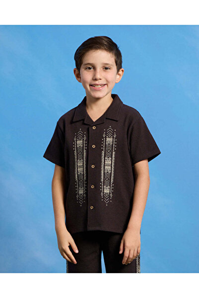 REDTAG Boys Charcoal Embroidered Shirt And Shorts Set (2 Piece)