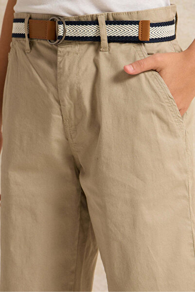 REDTAG Boys Beige Shorts With Belt