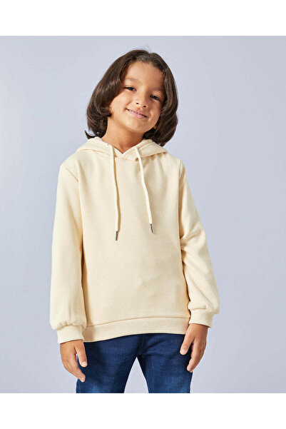 REDTAG Boys Beige Hooded Sweatshirt