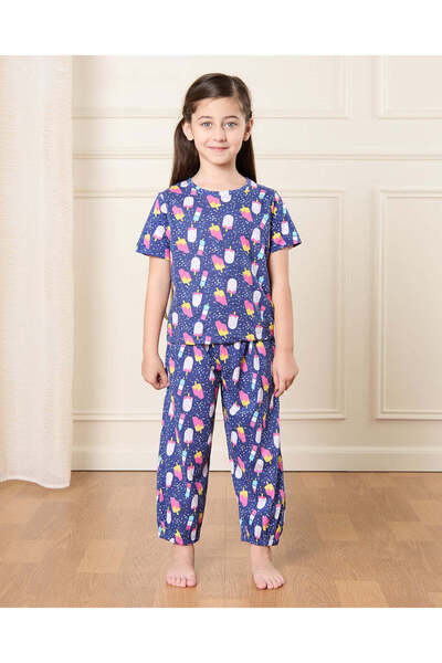 REDTAG Girls Blue Printed Pyjama Set (2 Piece)