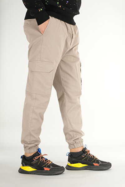 Souris Ανδρικό παντελόνι Cargo σε χρώμα πέτρας, άνετο κομμένο βαμβακερό ελαστικό πόδι