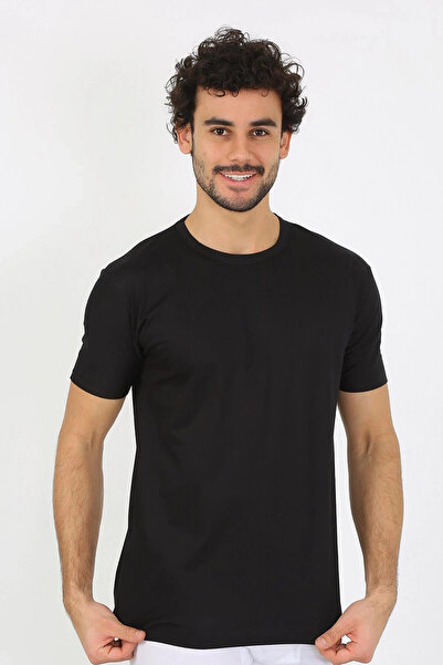 alfa expres Clothing Men's Crew Neck Black Combed Cotton Undershirt