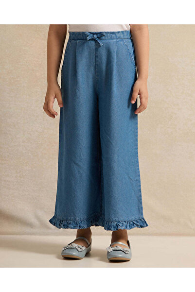 REDTAG بنطلون كابري أزرق للبنات مع كشكشة