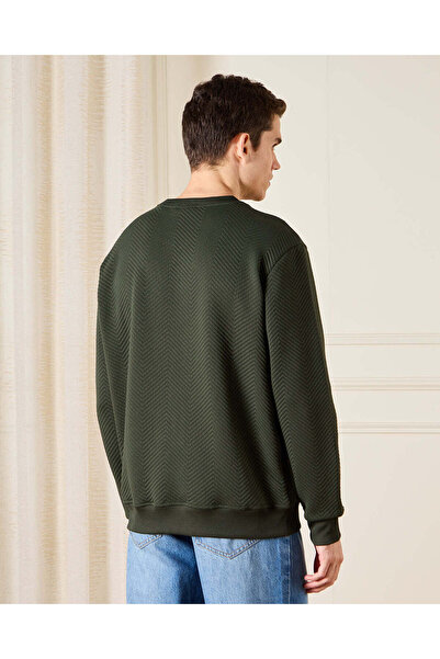REDTAG Men Olive Jacquard Sweatshirt