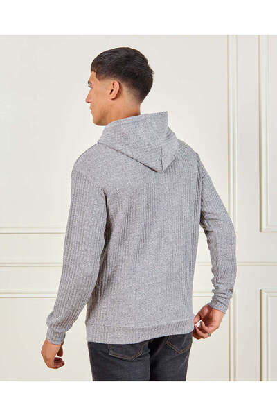 REDTAG Men Grey Jacquard Hooded Pullover