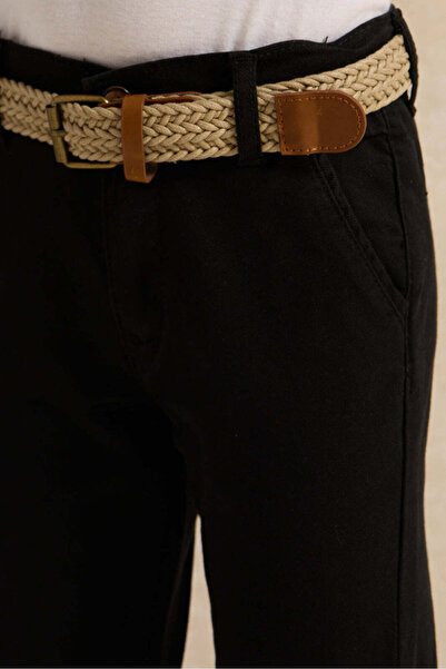 REDTAG Boys Black Dobby Belted Trouser