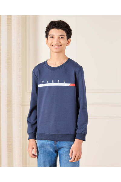 REDTAG Senior Boys Navy Printed Sweatshirt