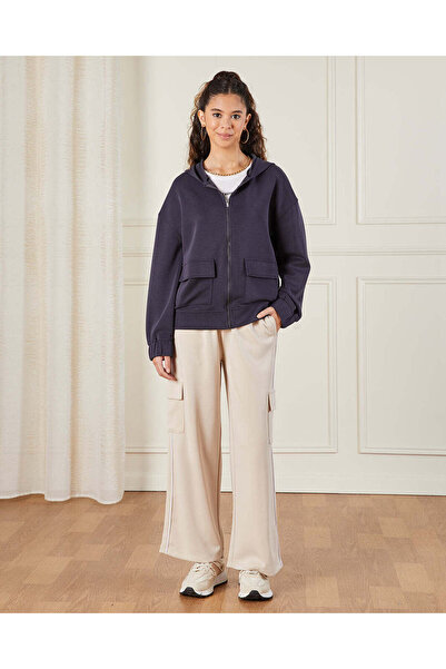 REDTAG Senior Girls Charcoal Hooded Sweatshirt