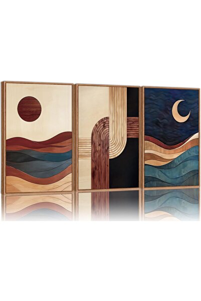 ALAYRA International مجموعة من 3 لوحات فنية جدارية من القماش بإطار هندسي من ط...