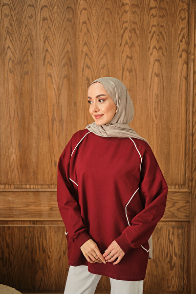 LOCCO Women's Stripe Detail Tunic Burgundy