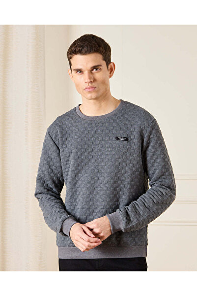 REDTAG Men Charcoal Textured Sweatshirt