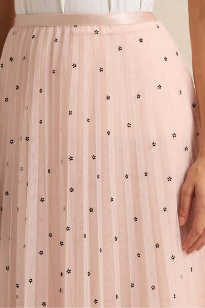 REDTAG Women Pink Pleated Mesh Spot Print Skirt