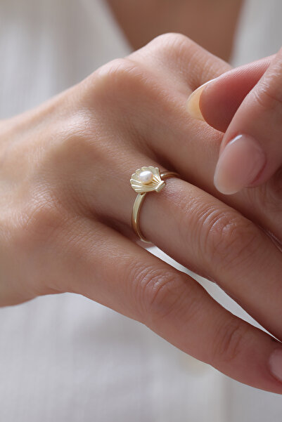 YAVUZ KUYUMCULUK 14 Ayar Altın İstiridye İnci Yüzük