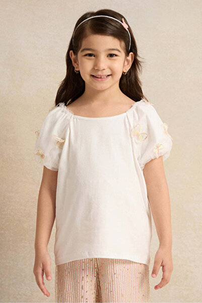 REDTAG Girls White And Apricot Sequins Embellished Set (2 Piece)