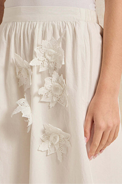 REDTAG Senior Girls White Poplin Skirts With 3D Flower