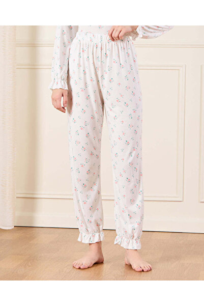 REDTAG Senior Girls White Floral Print Pajama Set (2 Piece)