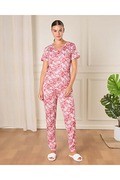 REDTAG Women Red Printed Pajama Set (2 Piece)