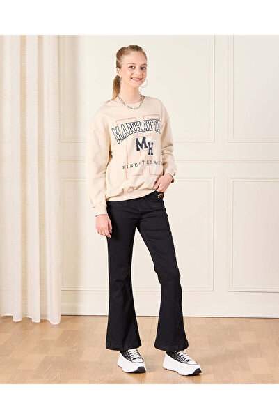 REDTAG Senior Girls Beige Printed Basic Sweatshirt