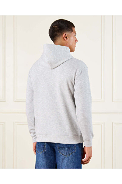 REDTAG Men Grey Lounge Hooded Sweatshirt