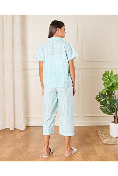REDTAG Women Green Checkered Pyjama Set (2 Piece)