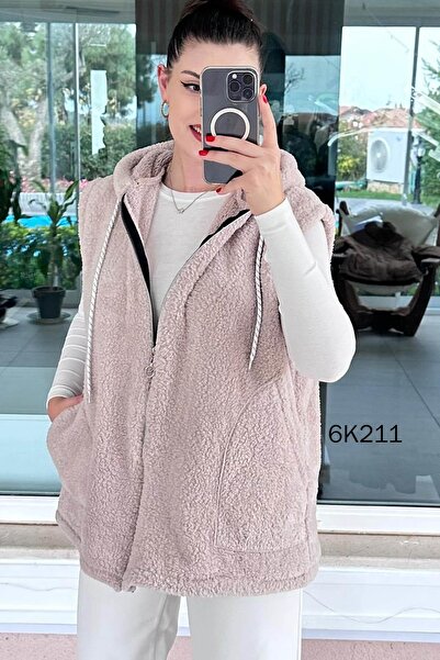 İnce Topuk Hooded Plush Vest 6K211